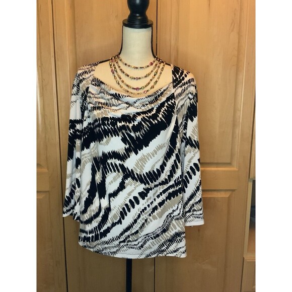 Chico’s Easywear 3 US XL Black & Gold Droop Neck Long Sleeve Tunic Top - Picture 1 of 10